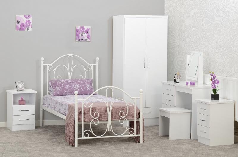 Nevada 2 Door 1 Drawer Wardrobe in White Gloss - Image 8