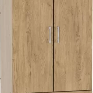 Charles 2 Door 2 Drawer Wardrobe in Oak Effect Veneer with Walnut Trim