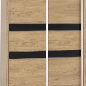 Charles 2 Door Sliding Wardrobe in Oak Effect Veneer with Walnut Trim