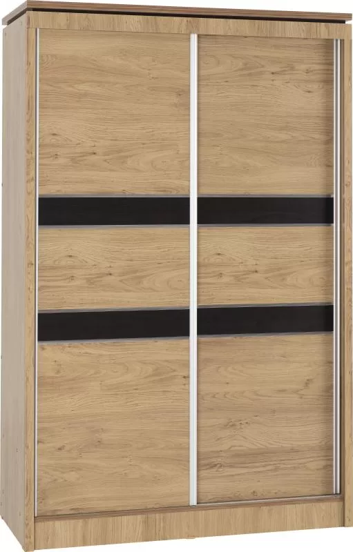 Charles 2 Door Sliding Wardrobe in Oak Effect Veneer with Walnut Trim