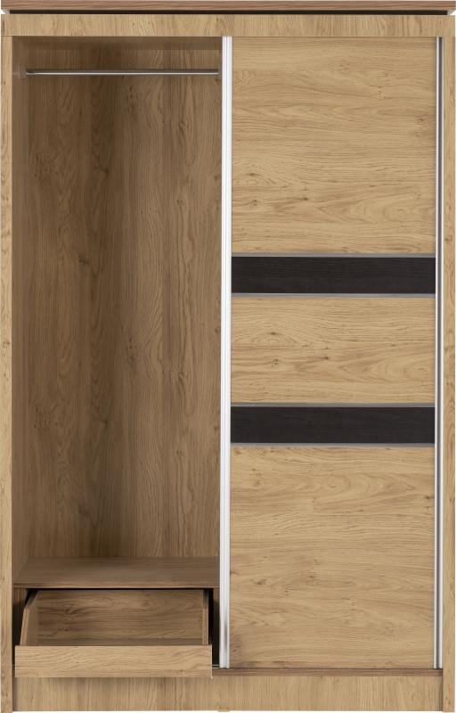 Charles 2 Door Sliding Wardrobe in Oak Effect Veneer with Walnut Trim - Image 2