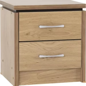 Charles 2 Drawer Bedside Chest in Oak Effect Veneer with Walnut Trim