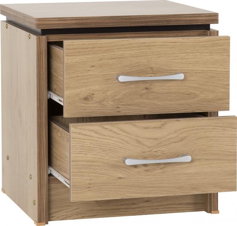 Charles 2 Drawer Bedside Chest in Oak Effect Veneer with Walnut Trim - Image 3