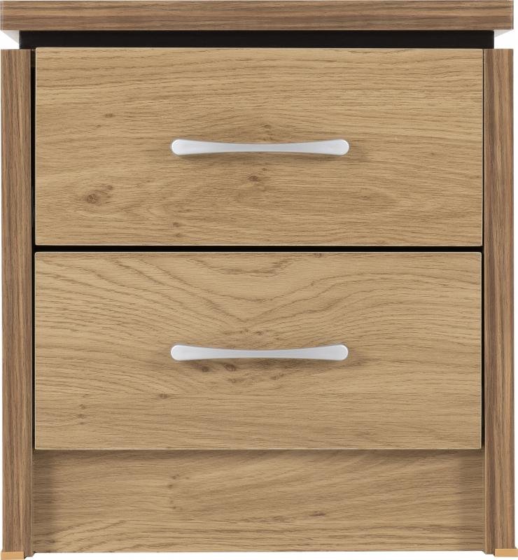 Charles 2 Drawer Bedside Chest in Oak Effect Veneer with Walnut Trim - Image 2