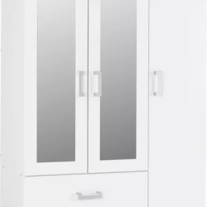 Charles 3 Door 2 Drawer Mirrored Wardrobe in White