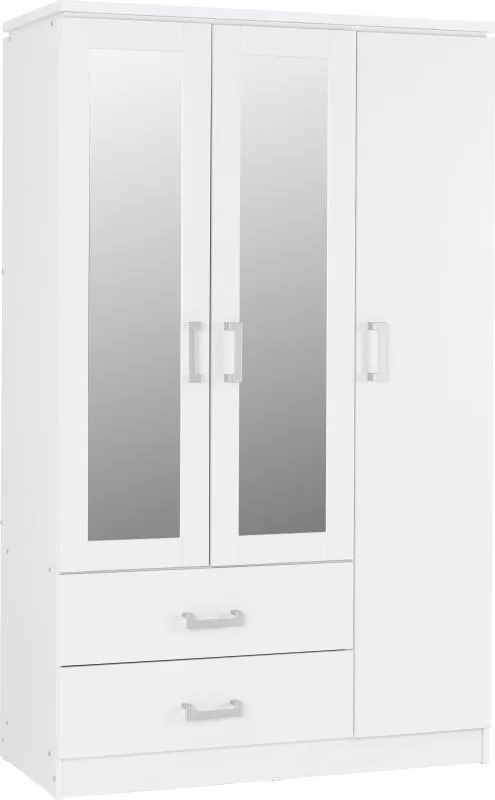 Charles 3 Door 2 Drawer Mirrored Wardrobe in White