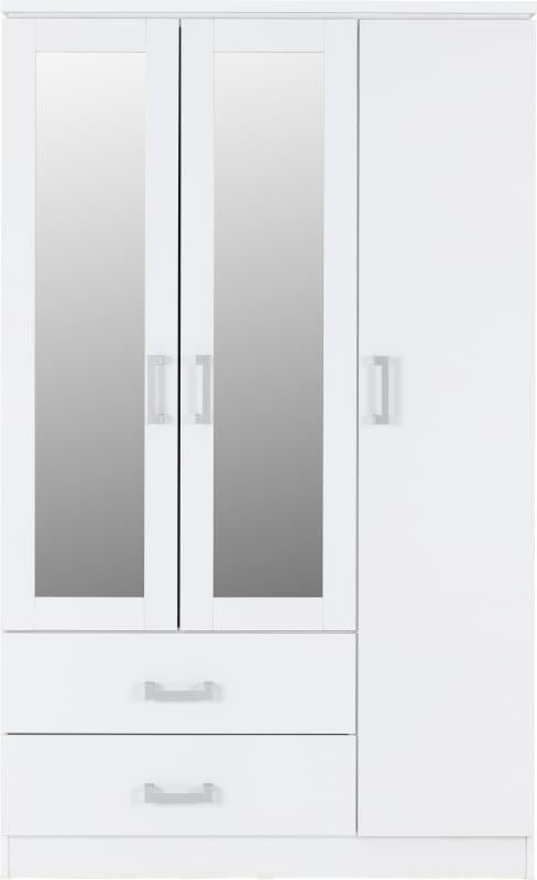 Charles 3 Door 2 Drawer Mirrored Wardrobe in White - Image 3
