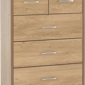 Charles 3+2 Drawer Chest in Oak Effect Veneer with Walnut Trim