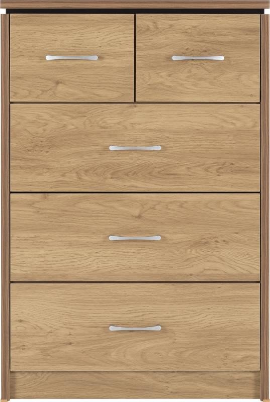 Charles 3+2 Drawer Chest in Oak Effect Veneer with Walnut Trim - Image 2