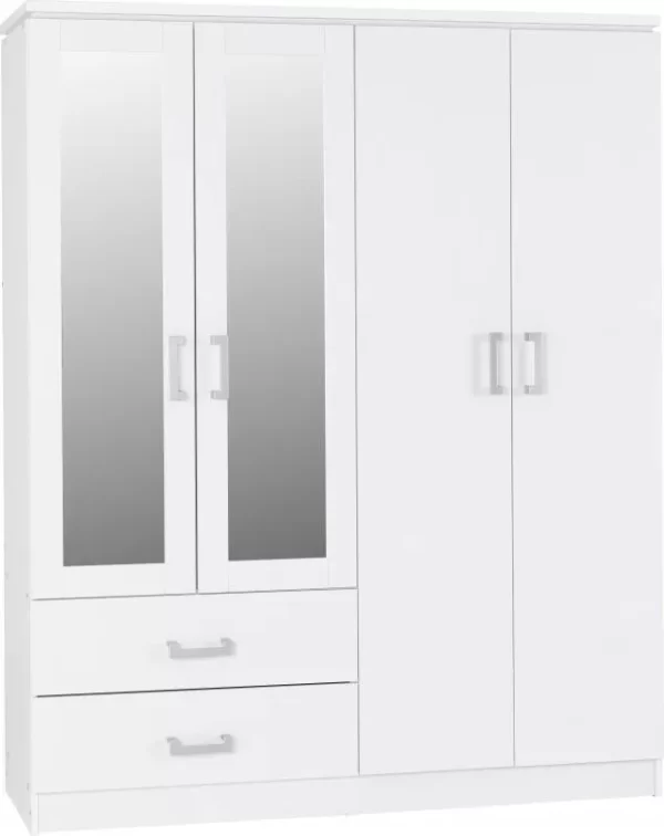 Charles 4 Door 2 Drawer Mirrored Wardrobe in White