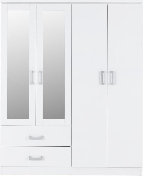 Charles 4 Door 2 Drawer Mirrored Wardrobe in White - Image 3