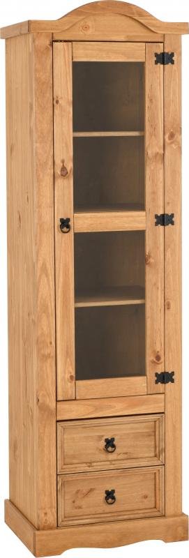 Corona 1 Door 2 Drawer Glass Display Unit in Distressed Waxed PineClear Glass - Image 2