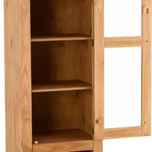 Corona 1 Door 2 Drawer Glass Display Unit in Distressed Waxed PineClear Glass