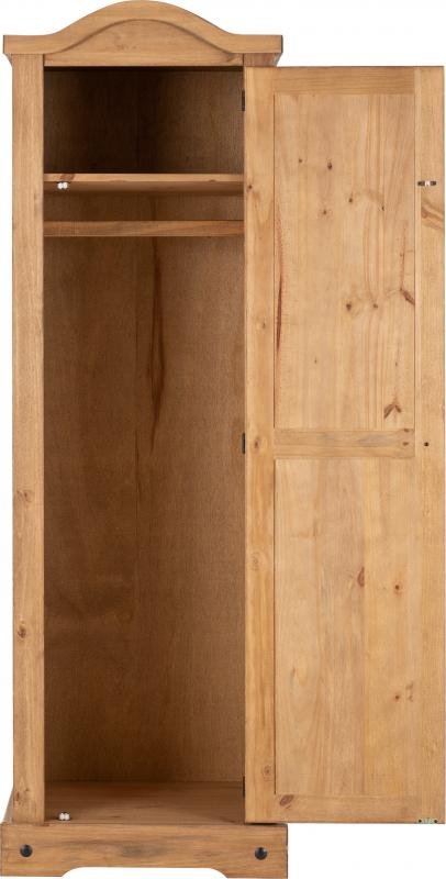 Corona 1 Door Wardrobe in Distressed Waxed Pine - Image 2