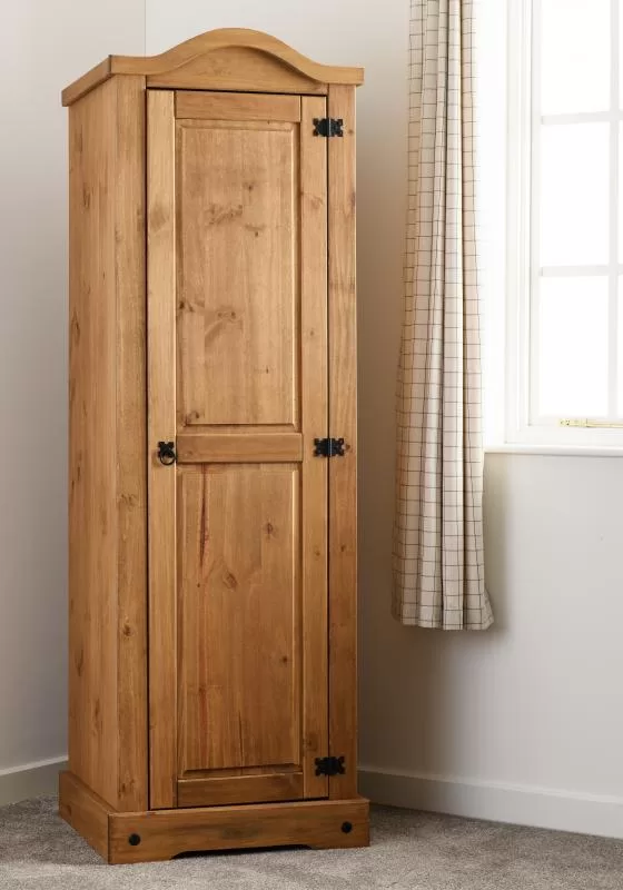 Corona 1 Door Wardrobe in Distressed Waxed Pine
