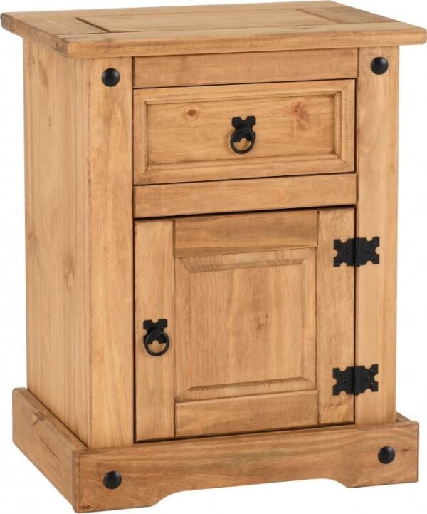Corona 1 Drawer 1 Door Bedside Cabinet in Distressed Waxed - Image 2