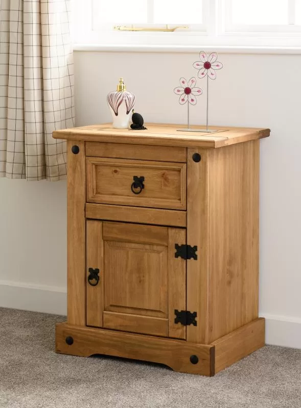 Corona 1 Drawer 1 Door Bedside Cabinet in Distressed Waxed