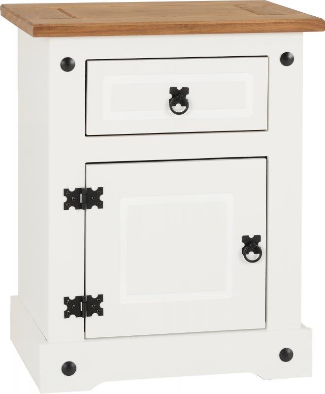 Corona 1 Drawer 1 Door Bedside in WhiteDistressed Waxed Pine - Image 6