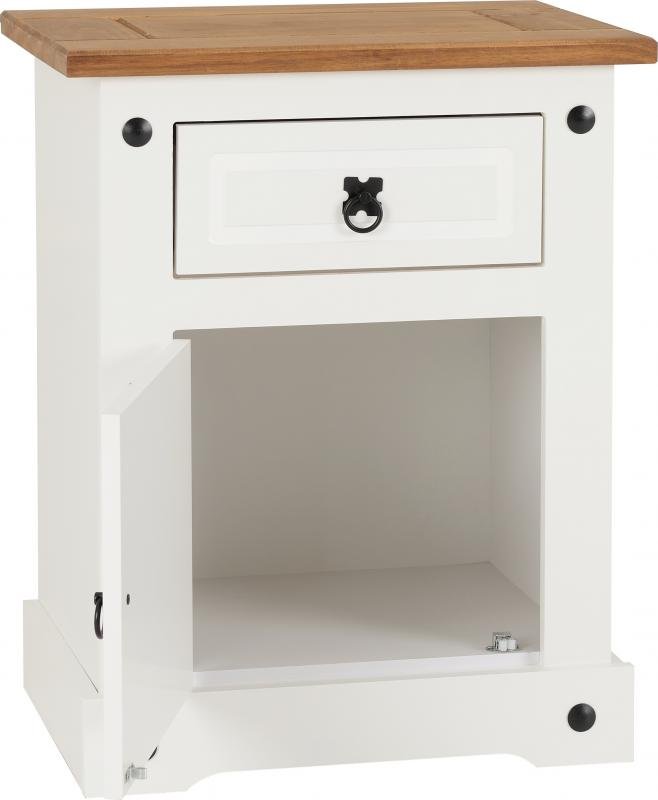 Corona 1 Drawer 1 Door Bedside in WhiteDistressed Waxed Pine - Image 5