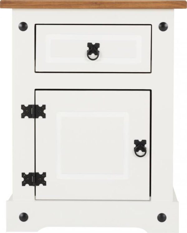Corona 1 Drawer 1 Door Bedside in WhiteDistressed Waxed Pine - Image 4
