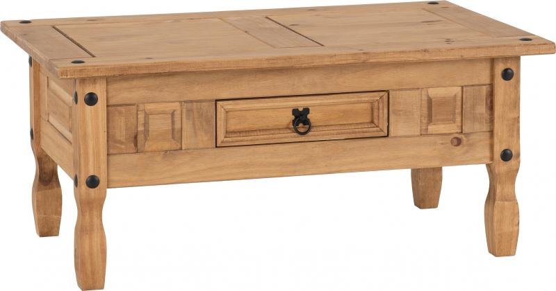 Corona 1 Drawer Coffee Table in Distressed Waxed Pine - Image 2