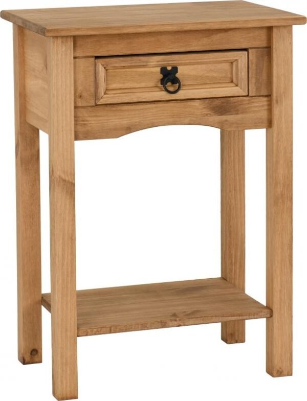 Corona 1 Drawer Console Table with Shelf in Distressed Waxed Pine - Image 2