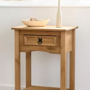 Corona 1 Drawer Console Table with Shelf in Distressed Waxed Pine