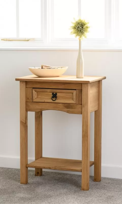Corona 1 Drawer Console Table with Shelf in Distressed Waxed Pine