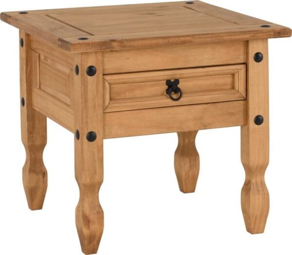 Corona 1 Drawer Lamp Table in Distressed Waxed Pine - Image 2