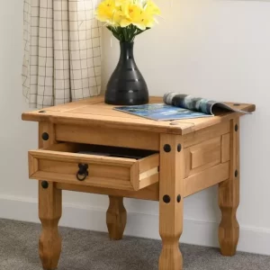 Corona 1 Drawer Lamp Table in Distressed Waxed Pine