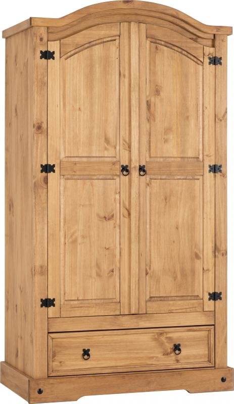 Corona 2 Door 1 Drawer Wardrobe in Distressed Waxed Pine - Image 3