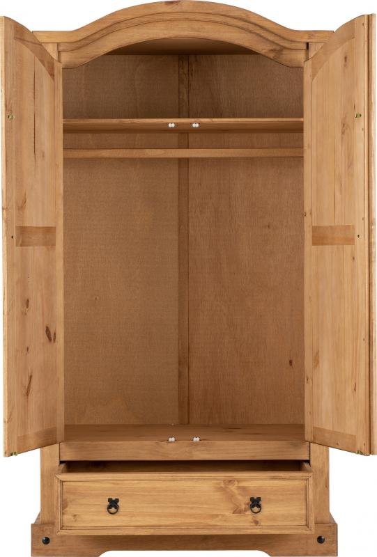 Corona 2 Door 1 Drawer Wardrobe in Distressed Waxed Pine - Image 2