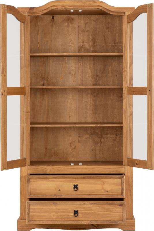 Corona 2 Door 2 Drawer Glass Display Unit in Distressed Waxed PineClear Glass - Image 2