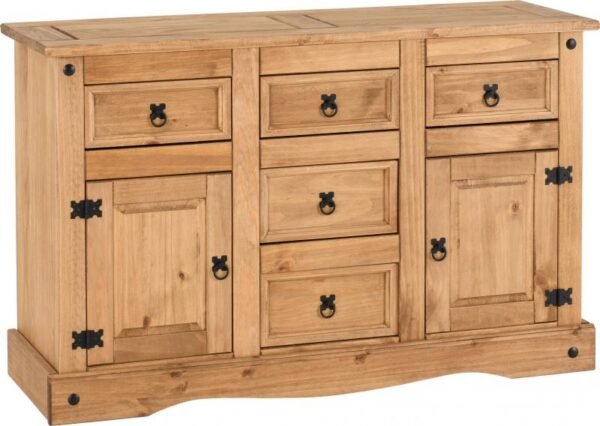 Corona 2 Door 5 Drawer Sideboard in Distressed Waxed Pine - Image 2