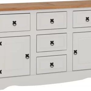 Corona 2 Door 5 Drawer Sideboard in GreyDistressed Waxed Pine