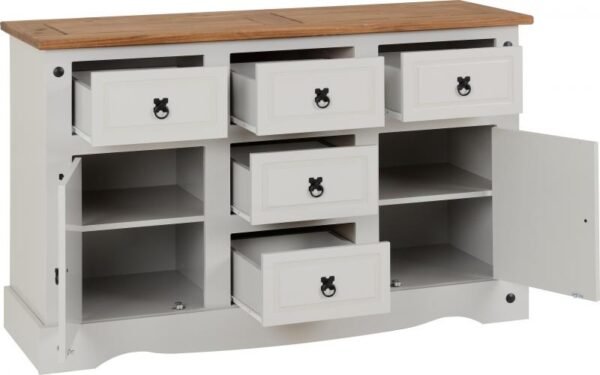 Corona 2 Door 5 Drawer Sideboard in GreyDistressed Waxed Pine - Image 2