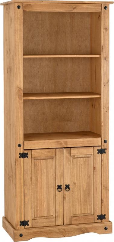 Corona 2 Door Display Unit Bookcase in Distressed Waxed Pine - Image 2