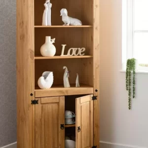 Corona 2 Door Display Unit Bookcase in Distressed Waxed Pine