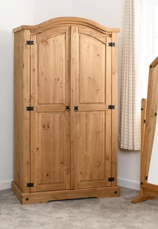 Corona 2 Door Wardrobe in Distressed Waxed Pine