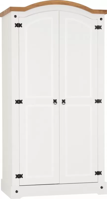 Corona 2 Door Wardrobe in WhiteDistressed Waxed Pine