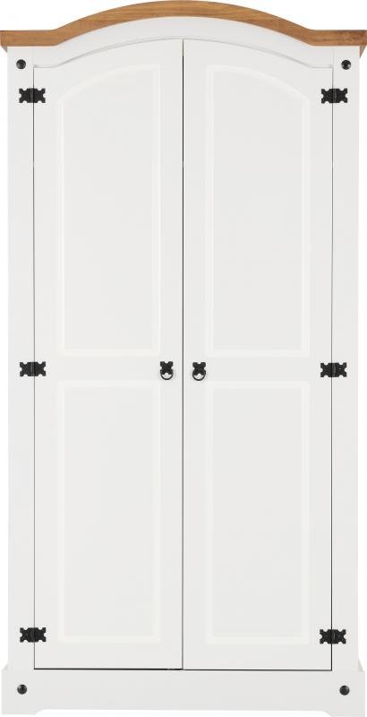 Corona 2 Door Wardrobe in WhiteDistressed Waxed Pine - Image 6