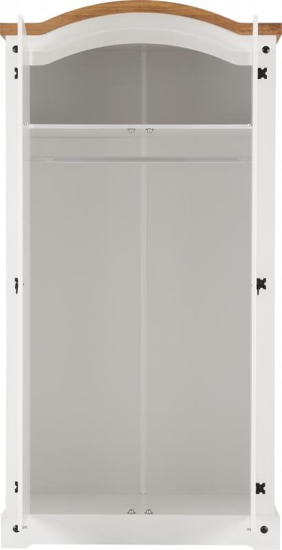 Corona 2 Door Wardrobe in WhiteDistressed Waxed Pine - Image 5