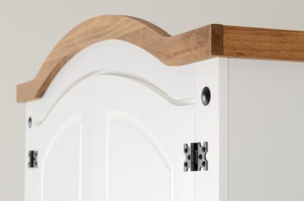 Corona 2 Door Wardrobe in WhiteDistressed Waxed Pine - Image 2