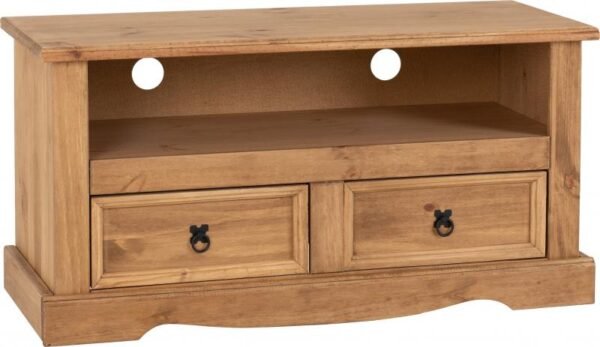 Corona 2 Drawer Flat Screen TV Unit in Distressed Waxed Pine - Image 2