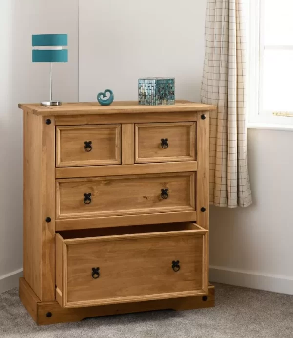 Corona 2+2 Drawer Chest in Distressed Waxed Pine