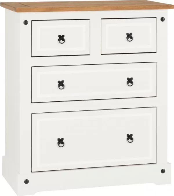 Corona 2+2 Drawer Chest in WhiteDistressed Waxed Pine