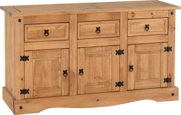 Corona 3 Door 3 Drawer Sideboard in Distressed Waxed Pine - Image 2