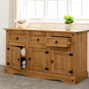 Corona 3 Door 3 Drawer Sideboard in Distressed Waxed Pine