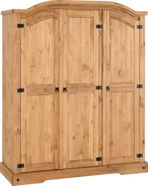 Corona 3 Door Wardrobe in Distressed Waxed Pine - Image 2