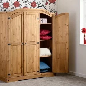 Corona 3 Door Wardrobe in Distressed Waxed Pine